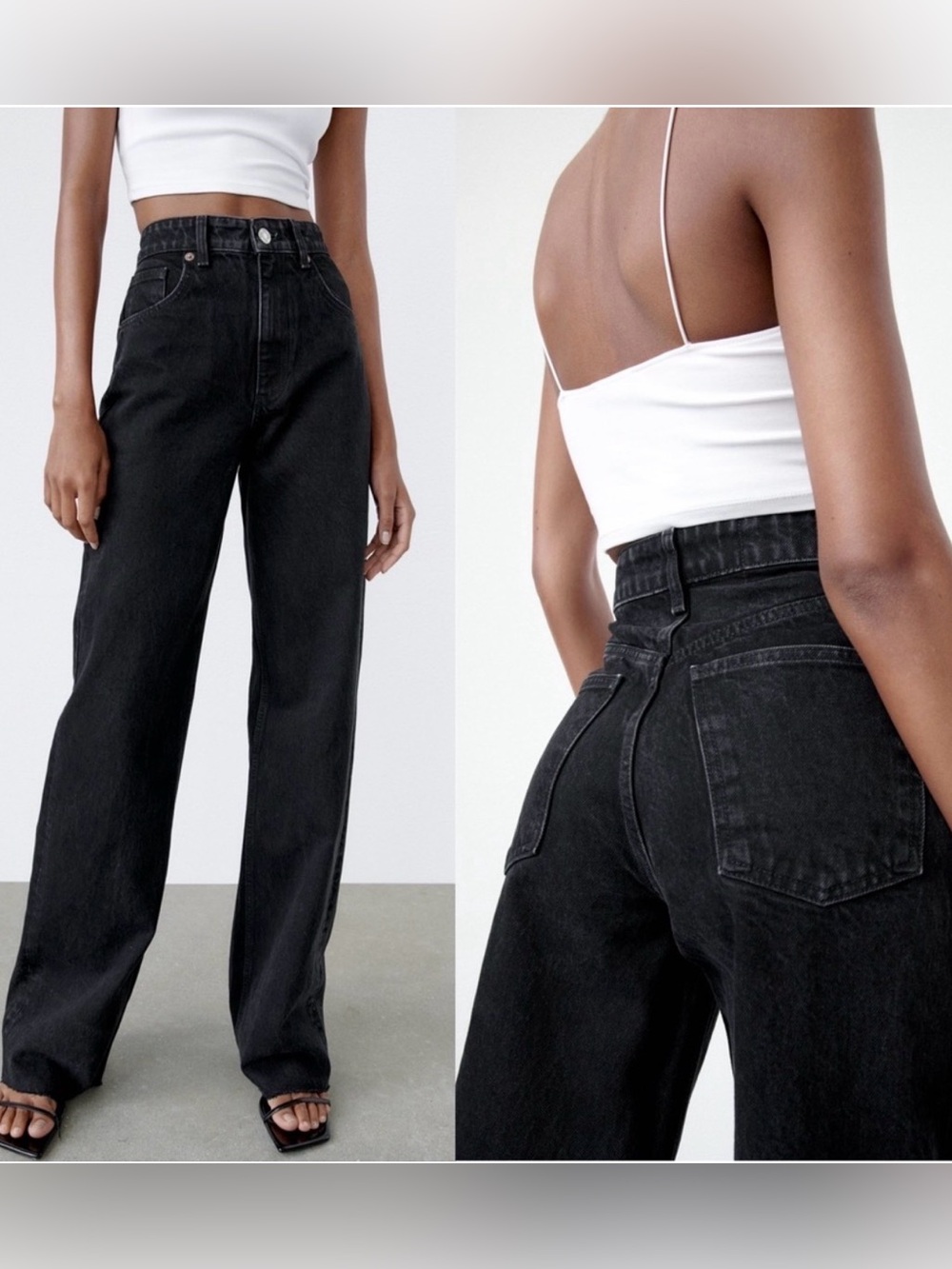 ZARA Black High Rise Wide Leg Jeans Women’s US 10 / EU 42